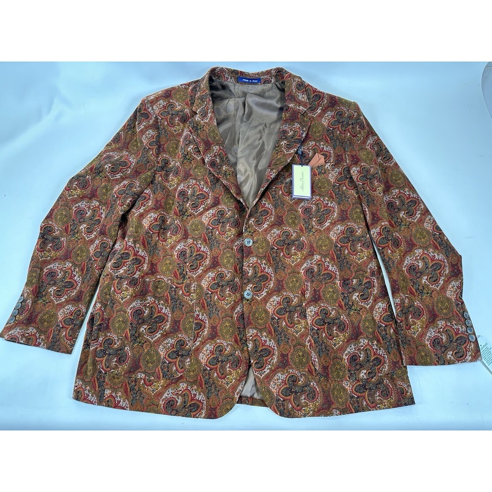 Alan Flusser Paisley Corduroy Blazer Sport Coat Men's Size XXL Rust Paisley‎ NWT
